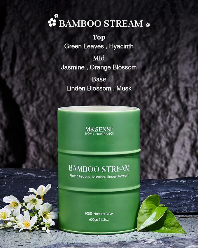 M&SENSE Bamboo Scented Candles Natural Non Toxic, Large Aromatherapy Candle for Stress Relief