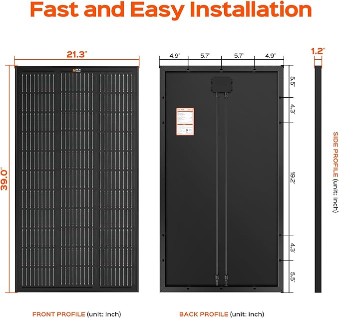 RICH SOLAR 200 Watt 12 Volt Monocrystalline Solar Panel 2 Pack of 9BB Cell 100W High Efficiency