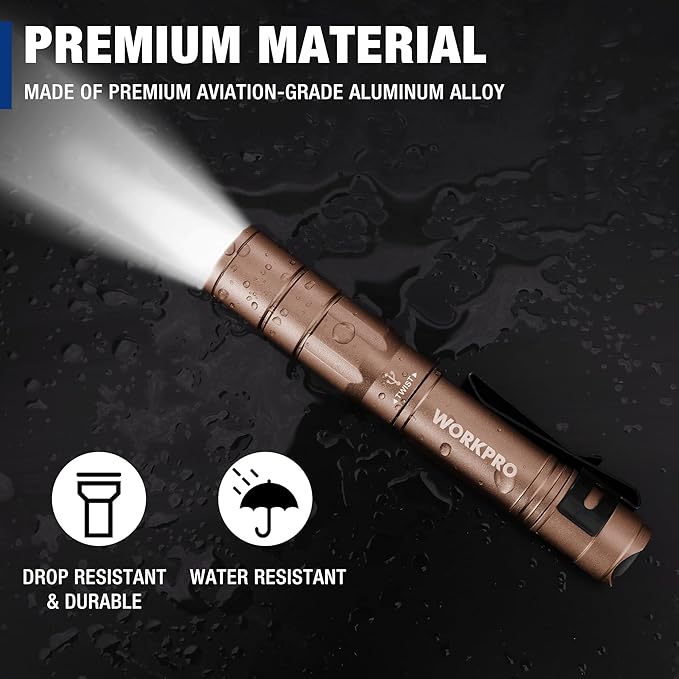 WORKPRO Rechargeable Pen Light, Mini Flashlight, 2 Pack Ultra-Compact EDC Flashlight, Pocket