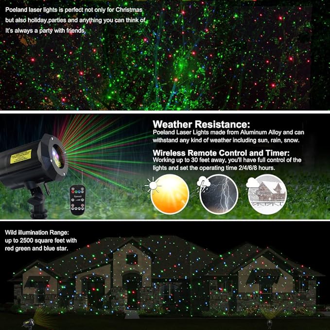 Poeland Garden Lights Moving Laser Christmas Lights Firefly Star Projector for Home and Garden