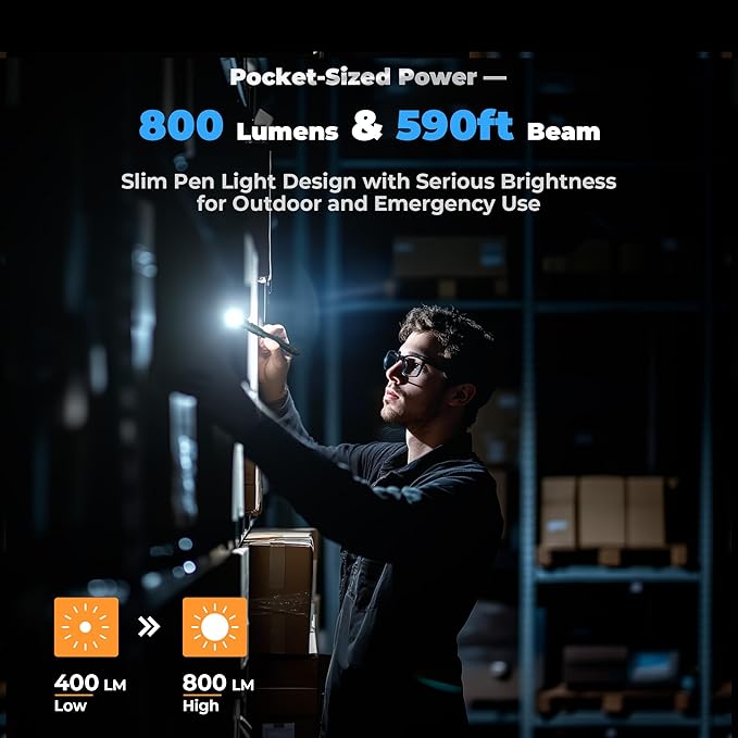 Rechargeable Pen Light Flashlight, 800LM Zoomable Pocket Flashlights with Clip Dual Modes LED Pen