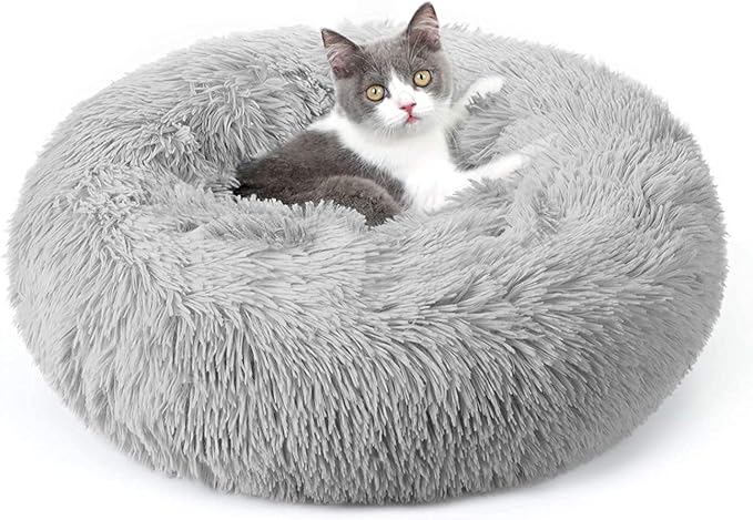 rabbitgoo Cat Beds for Indoor, 20 inches Machine Washable, Fluffy Round Pet Bed Non-Slip, Calming