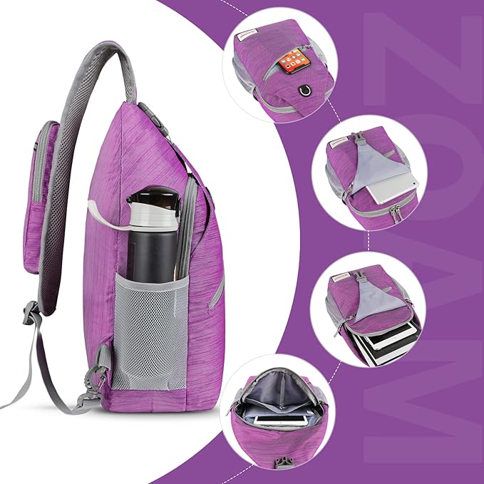 ZOMAKE Sling Bag,Small Crossbody Sling Backpack,Water Resistant Shoulder Daypack for Travel,Anti