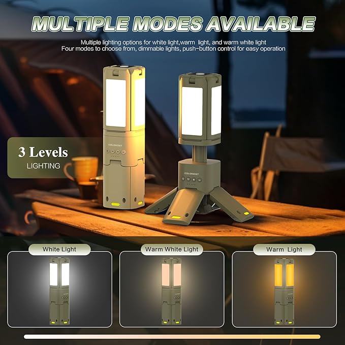 Wireless Magnetic Camping Light with Telescoping Pole (285-1100mm) - 3 Mode Dimmable LED, 14000mAh