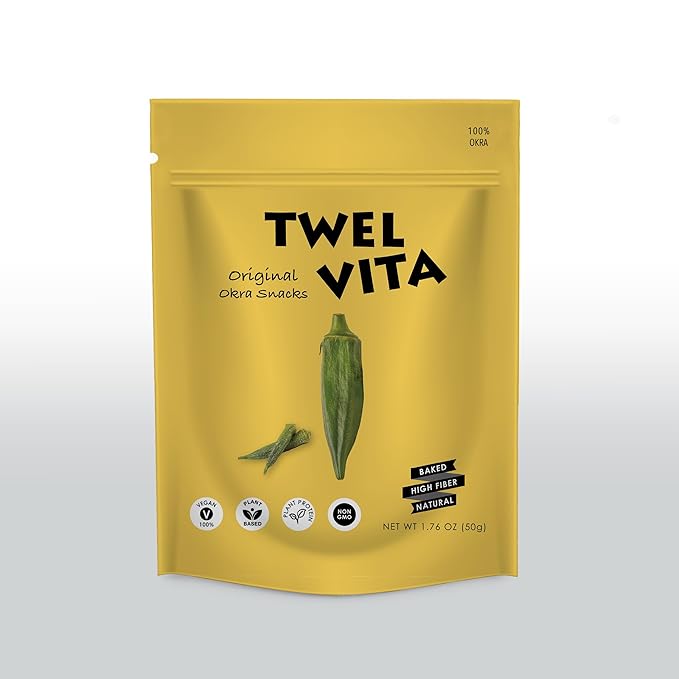 TwelVita Wholesome Baked Okra Crisps, Vegan Snacks, Clean Label, Non-GMO, Gluten-Free, 1.76 oz ea