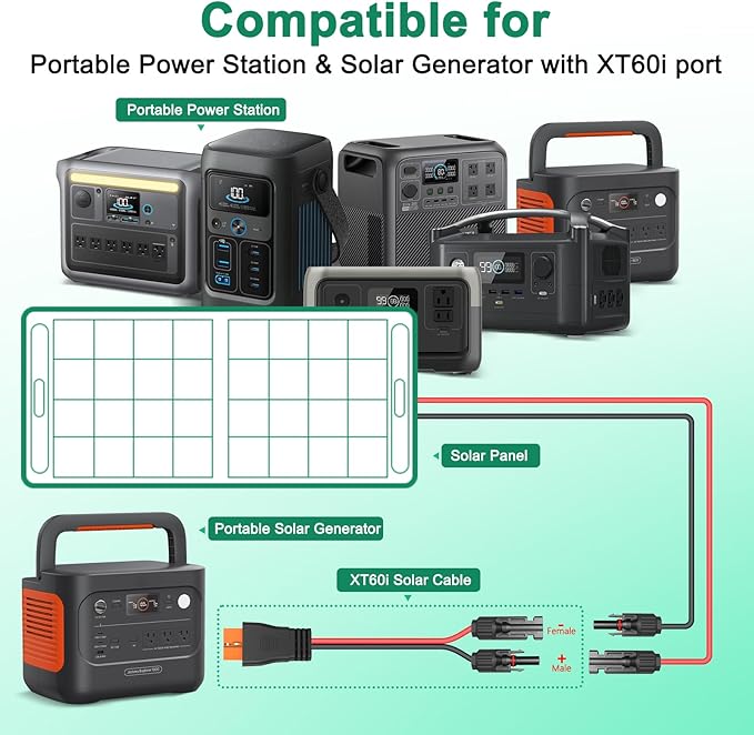 Oududianzi 12AWG XT60i Solar Cable 30FT, Solar to XT60i Cable 3 10 15 20 25 40 50FT, Solar Panel