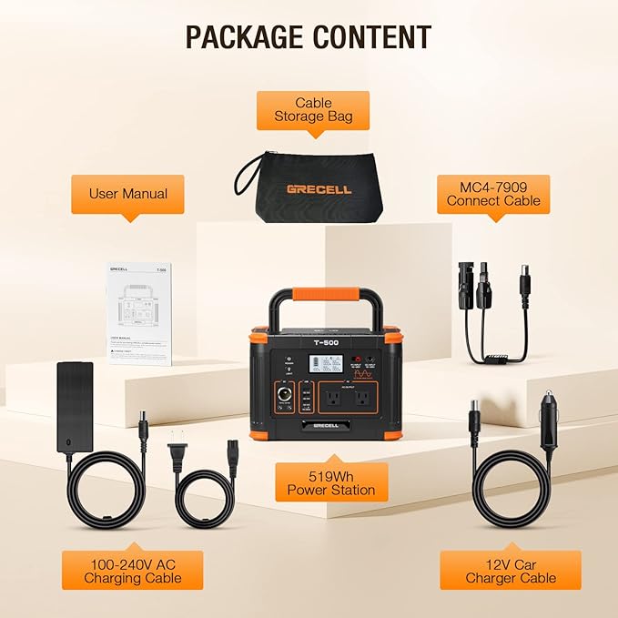 GRECELL Portable Power Station 500W, 519Wh/140400mAh Solar Generator Backup Lithium Battery Pack