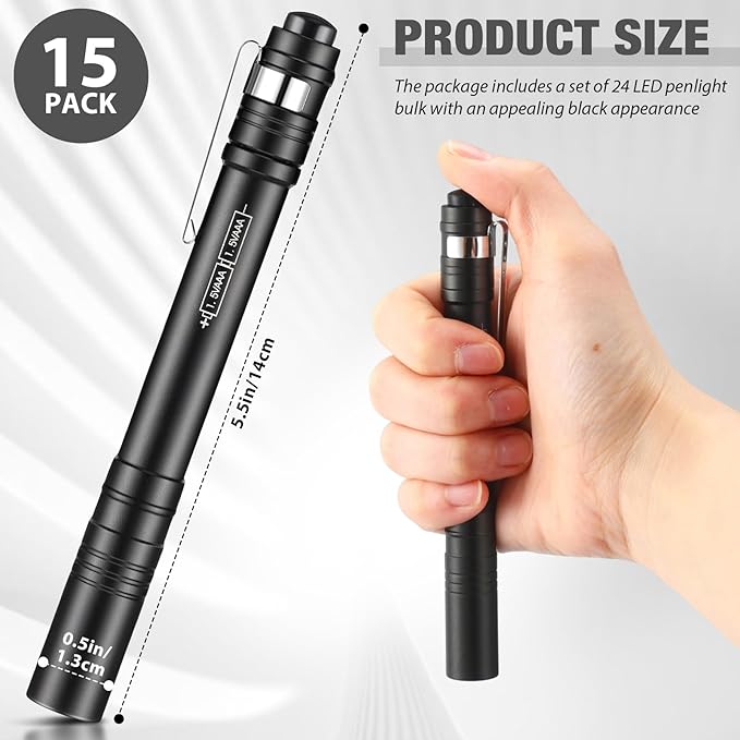 15 Pack Mini Pen Flashlights Bulk LED Pen Lights Aluminum Pocket Flashlights with Clips Small
