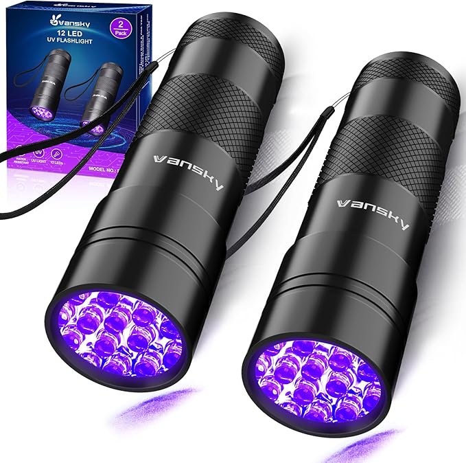 Black Light UV Light Flashlight: Vansky 395nm 12 LED 2 Pack Ultraviolet Blacklight Flashlight Mini