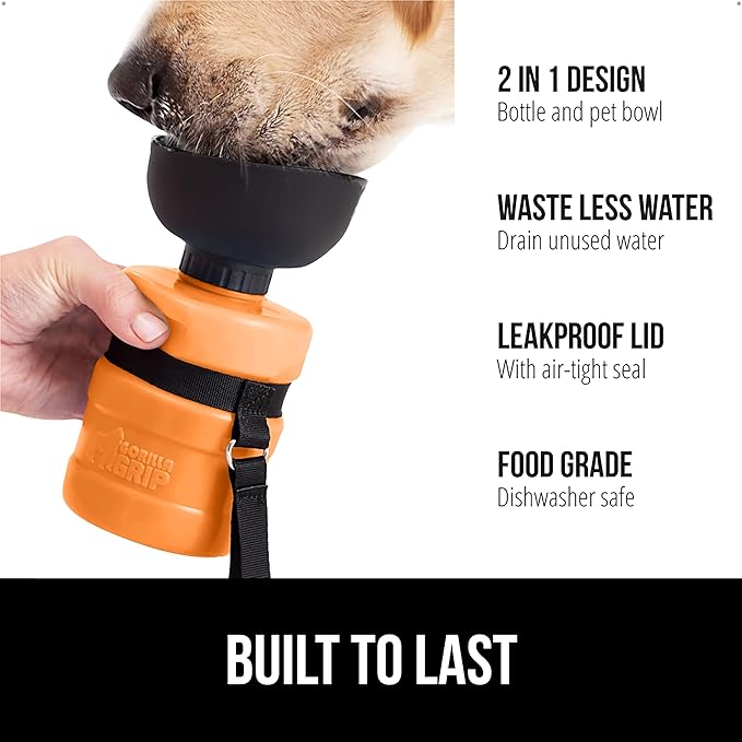 GORILLA GRIP Dog Water Bottle, Portable Water Bowl Dispenser for Dogs, 20 oz Leak Proof Pet Travel
