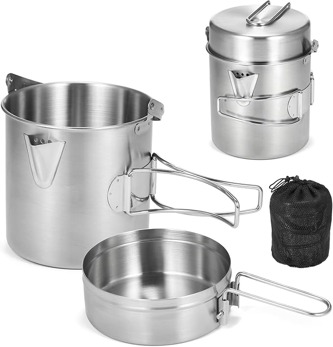 Lixada Camping Cooking Kettle 1L Stainless Steel Pot with Foldable Handle and Dual Use Cover