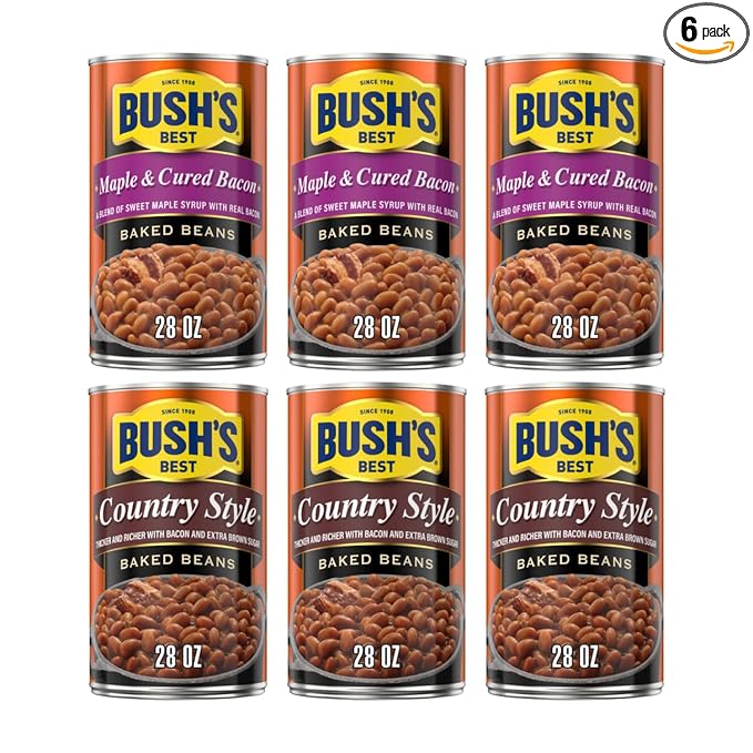 Bush's Best Baked Beans, Bacon Maple Country Mix, 3 Maple Cured Bacon (28 Oz), 3 Country Style (28