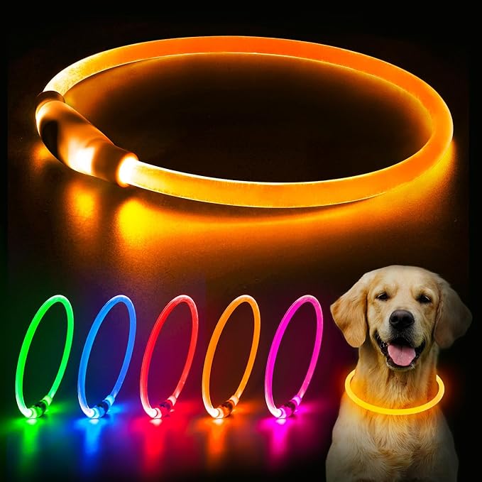 Flashseen LED Dog Collar, USB Rechargeable Glowing Lighted Up Collar, Cuttable Water-Resistant TPU
