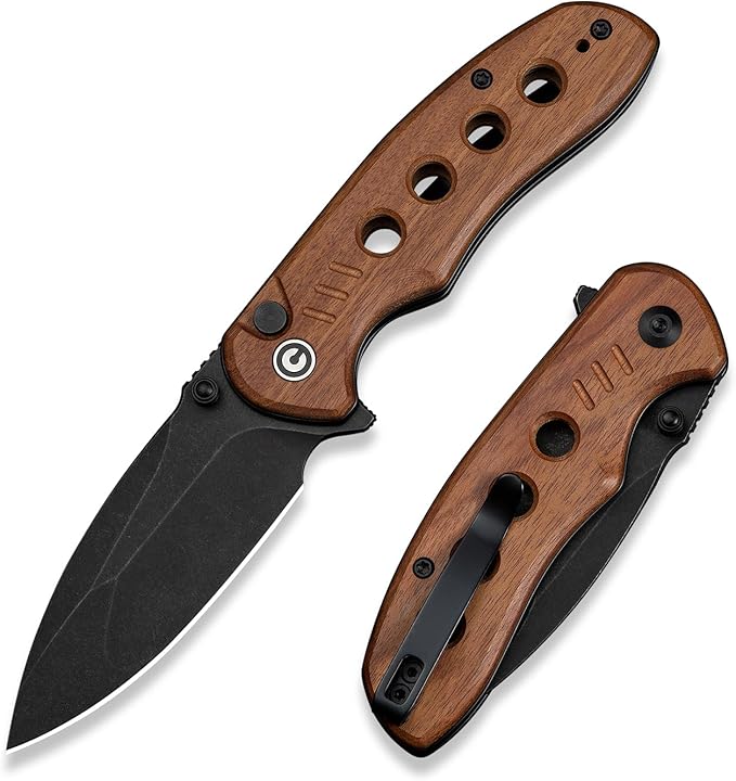 CIVIVI Triptych Folding Pocket Knife, 2.97" 14C28N Blade Wood Handle with Reversible Clip, Button