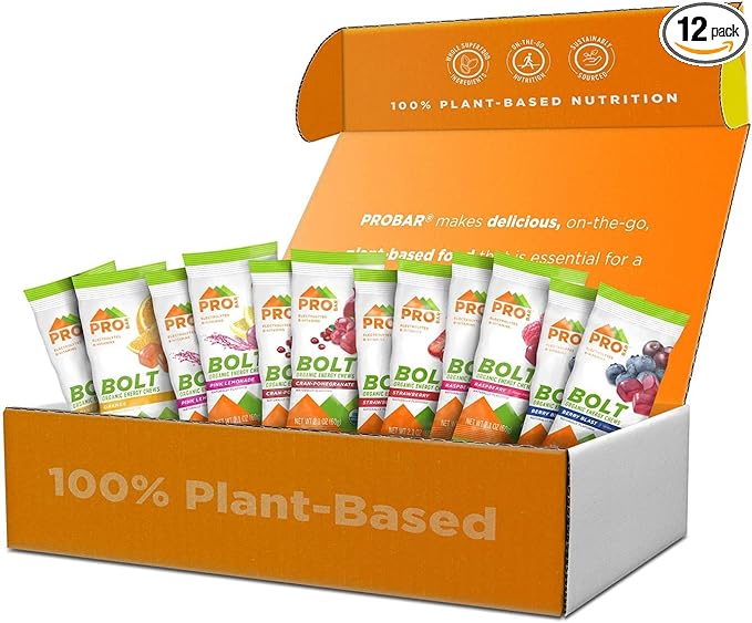 PROBAR - BOLT Organic Energy Chews, Variety Pack, Strawberry, Berry Blast, Orange, Raspberry, Pink