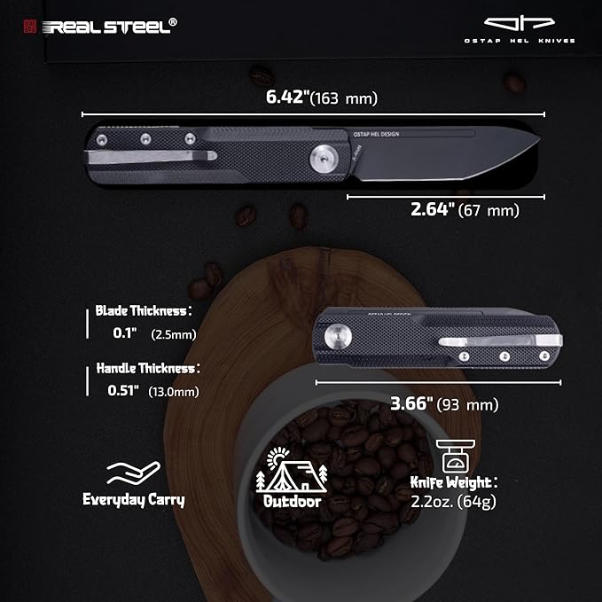 REALSTEEL G-Tanto Pocket Knife,Folding Knives,2.6" Nitro-V Blade,Double Detent Ball Slipjoint