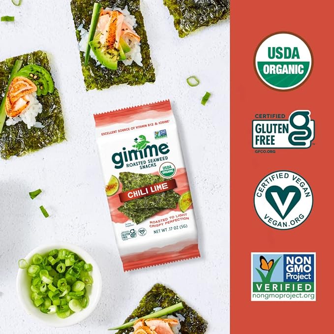 Gimme Seaweed Organic Premium Roasted Seaweed Snacks, Chili Lime, 6 Count, Keto, Vegan