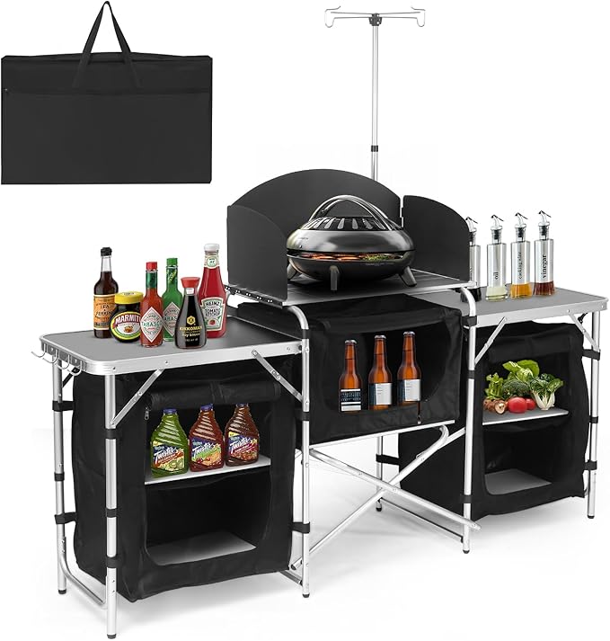 Camping Kitchen Table, Folding Table,Outdoor Cooking Table with Storage Carrying Bag, Aluminum Cook