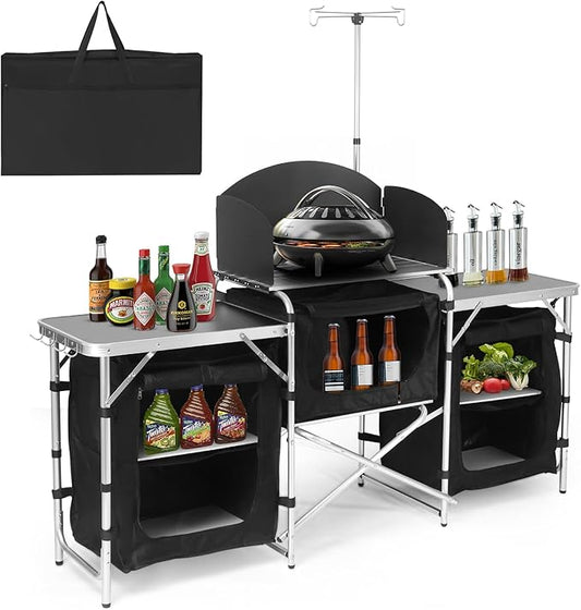 Camping Kitchen Table, Folding Table,Outdoor Cooking Table with Storage Carrying Bag, Aluminum Cook