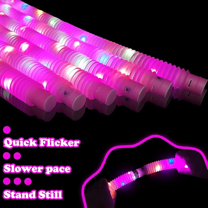 12 PCS Pink Glow Sticks Party Favors for Kids,LED Light up Pop Tubes for Toddlers,Neon Necklaces