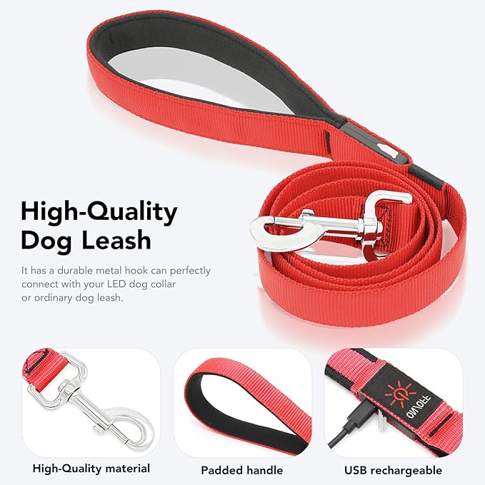 Colaseeme Light Up Dog Leash, LED Pet Leashes USB Rechargeable, Glow Safety Dogs Lights at Night
