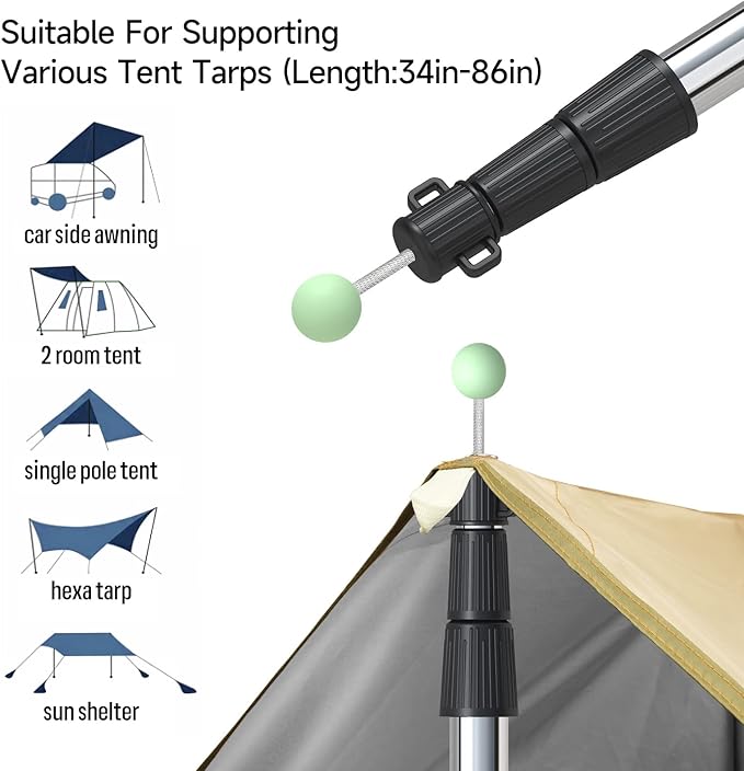 SANLIKE Telescoping Tarp Pole Heavy Duty Tent Poles, 33"-86.6"/94" Thickened Tube Collapsible