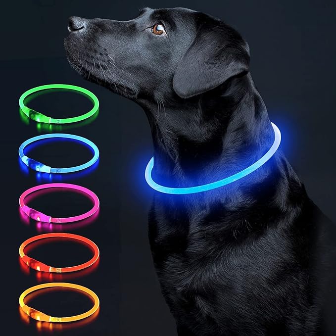 Colaseeme LED Dog Collar, Light Up Dog Collar 1 Count USB Rechargeable TPU Glow Safety Dog Necklace