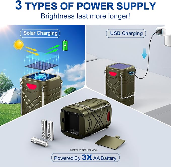 LETMY 4 Pack Camping Lantern, Rechargeable LED Lanterns, Solar Lantern Battery Powered Hurricane
