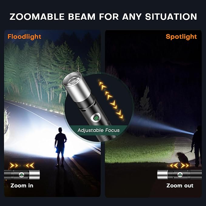 Pen Light Flashlight Rechargeable 600 Lumens,7-Mode Zoomable EDC Led Flashlights with Magnetic