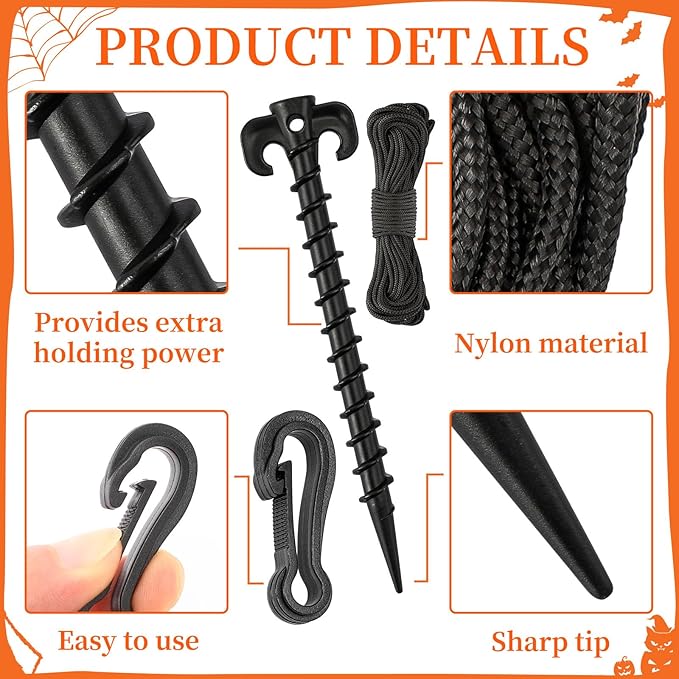 AUGSUN 27 Pieces Plastic Inflatable Stakes Set, Include Tent Stakes, Tethers Ropes and Hooks Heavy