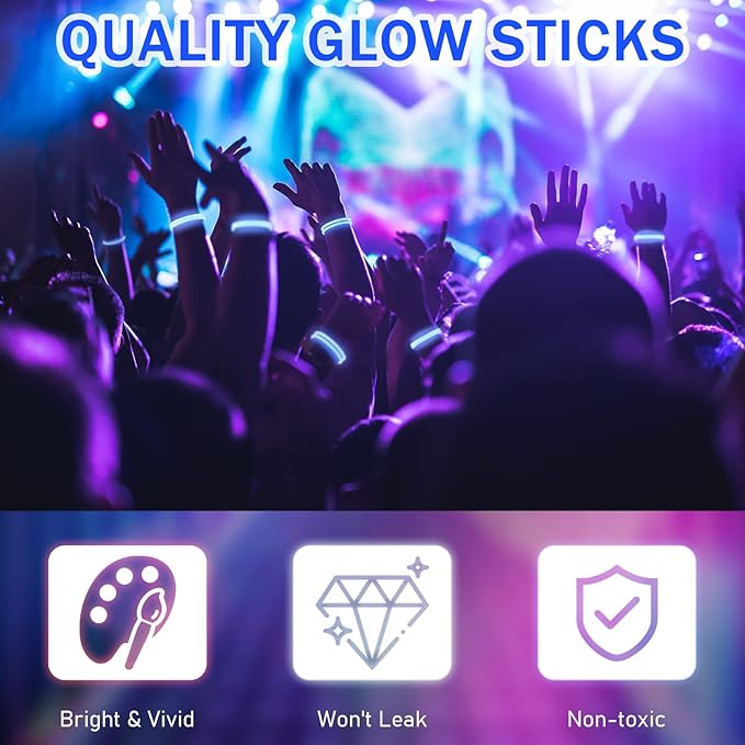 Hanaive 300 Pcs Glow Sticks Bulk 8 Inch Glow in The Dark Party Favors Neon Bracelets and Necklaces