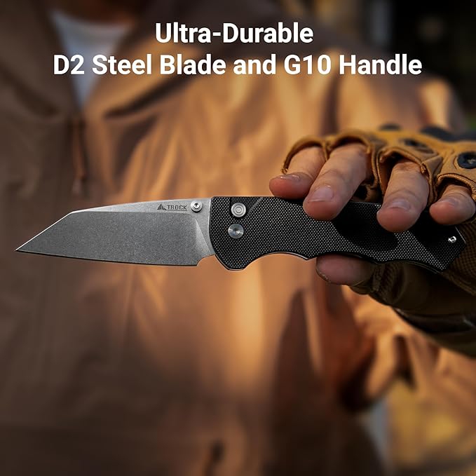 Pocket Folding Knife - 3.39" D2 Sheepsfoot Blade Stonewashed Finish - G10 Handle with Thumb Stud
