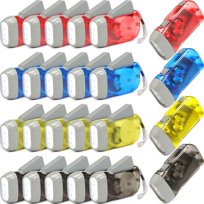 Mudder 24 Pieces Hand Crank Flashlight with LED Self Powered Charging Torch Dynamo for Camping