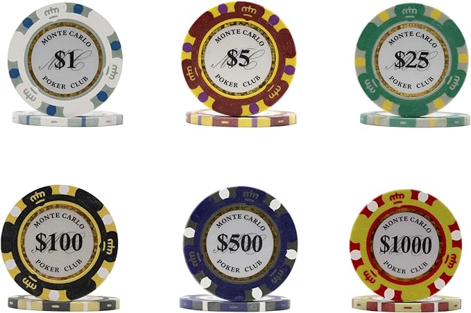 DA VINCI Monte Carlo Poker Club Set of 500 14 Gram 3 Tone Chips with Upgrade Ding Proof Black ABS