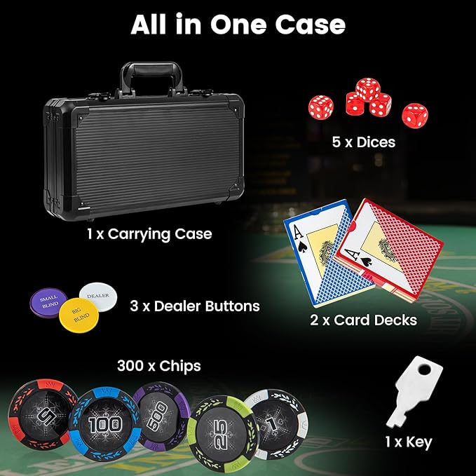 Goplus Poker Chip Set, 300 PCS/500 PCS 14 Gram Clay Poker Chips w/ Aluminum Case, Card Decks