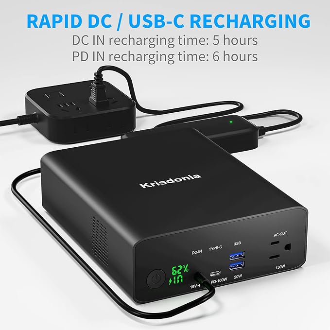 Krisdonia Power Bank with AC Outlet, Portable Laptop Charger Battery Bank USB C 100W Fast Charging