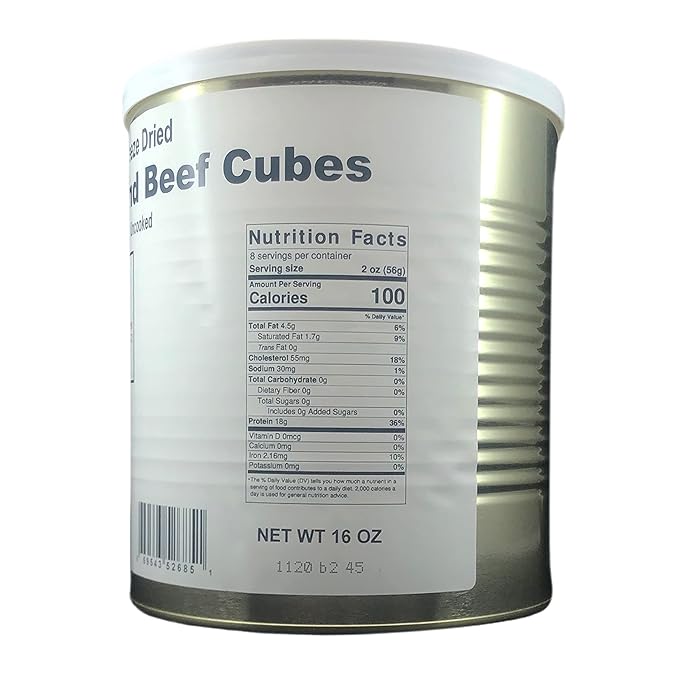 Military Surplus Freeze-Dried Top Round Beef Cubes ??16 oz, Uncooked ??#10 Can ??Long-Term