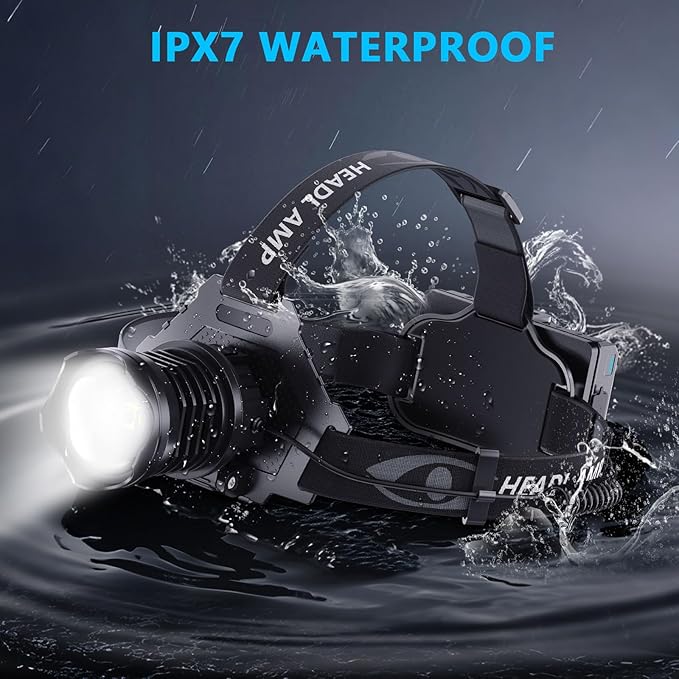 AMAKER LED Rechargeable Headlamp, High Lumens Super Bright with 5 Modes & IPX7 Level Waterproof USB