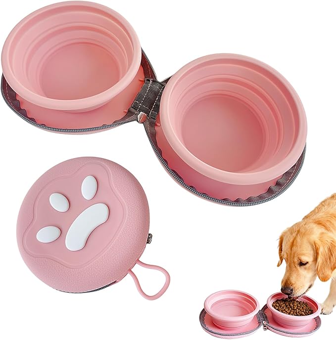 Collapsible Dog Bowls, Portable Dog Bowl, Travel Water Bowl for Dogs Camping Essentials, 2-in-1