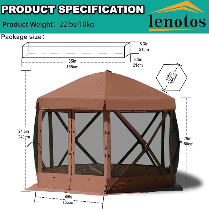 10 x 10 FT Pop Up Screen Tent, Portable Outdoor Camping Gazebo with Ground Stakes and Carry Bag