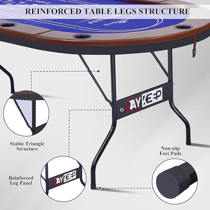 Foldable Poker Table for 10 Players, 84" Folding Blackjack Texas Holdem Table, Portable Casino