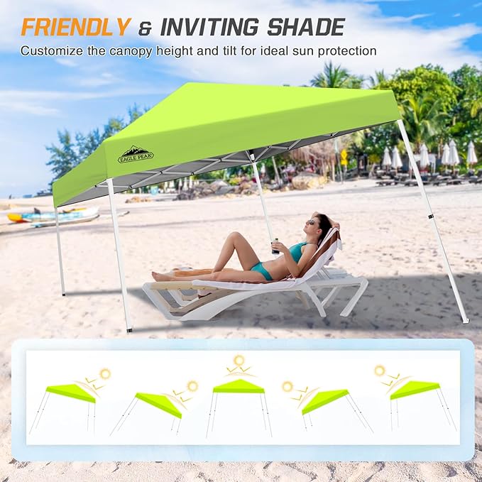 EAGLE PEAK 10x10 Slant Leg Pop-up Canopy Tent Easy One Person Setup Instant Outdoor Beach Canopy
