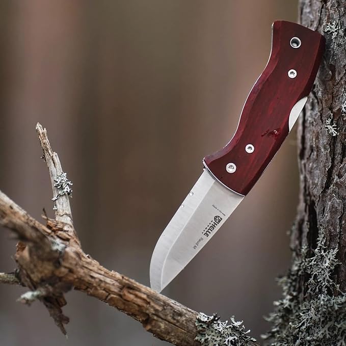 HELLE Knives - Raud M - Folding Pocket Knife - 2.72" Stainless Steel Blade with Red Birch Handle &
