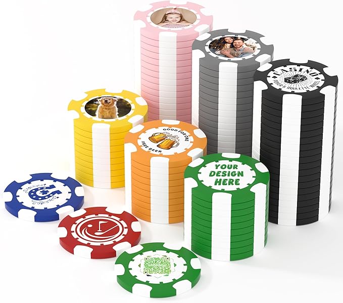 25 Custom Clay Poker Chips, 40mm Heavy 11.5g Casino Sized Personalized Poker Chips with Your Logo