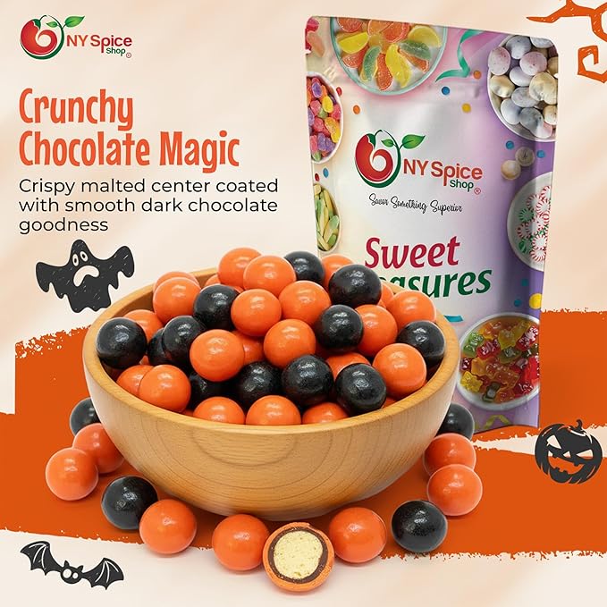 NY Spice Shop Orange & Black Dark Chocolate Malt Balls - 3 Pound Malted Milk Ball Candy Gifts
