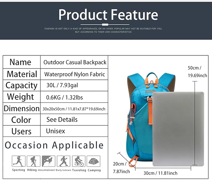 Hiking Backpack 30L Foldable Travel Daypack For Women Men,Camping Daypack Backpacks