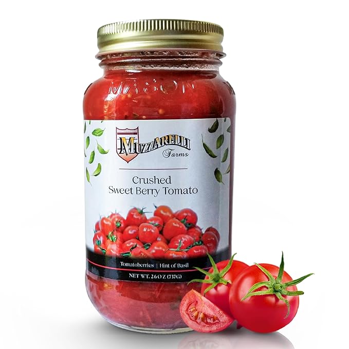 Muzzarelli Farms Crushed Sweet Berry Tomato with Basil, 26 OZ, Quantity Discounts, Multi-Packs