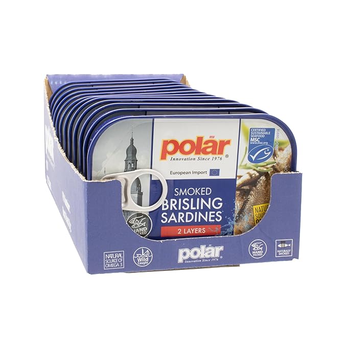 MW Polar Smoked Brisling Sardines in Spring Water, 3.52 oz Can, Wild Caught (Pack of 12)