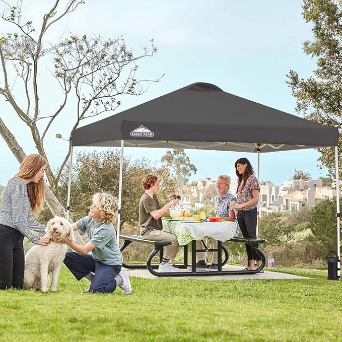 EAGLE PEAK Pop Up Canopy Tent with Wheeled Carry Bag, 8 Stakes, 4 Ropes, 4 Weight Bags, Easy Set Up
