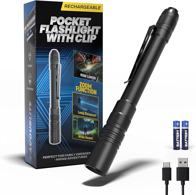Rechargeable Pen Light Flashlight, 800LM Zoomable Pocket Flashlights with Clip Dual Modes LED Pen